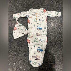 Farm Print Newborn Gown/Onesie and Hat Set